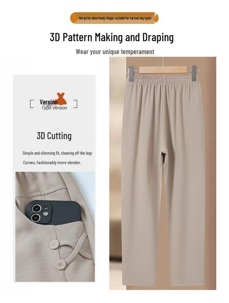 Mom's Lightweight High-Waisted Pants for Middle-Aged & Elderly Women - Elastic Waist, Straight Leg, Casual Fit