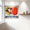Vintage Metal Tin Sign with Cartoon Cow, Sunflowers, Milk & Ice Cream Text, Weathered Aged Appearance for Home Decor, Bar, Cafe,