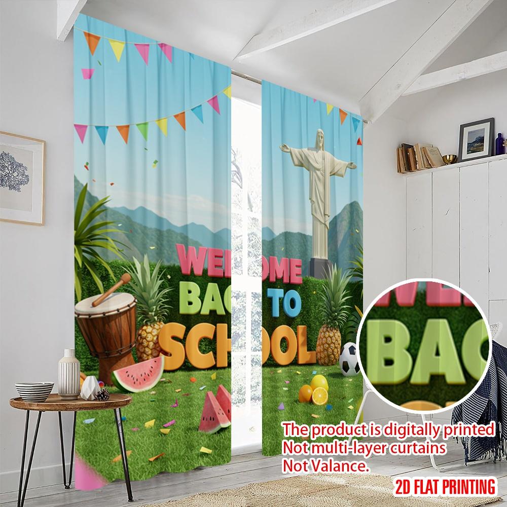 2pcs 2D flat printing Curtain Welcome Back To School Polyester Without Electricity 0 for Multipurpose Event Decoration