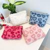 Plush Cute Love Makeup Bag Portable Skincare Product Lipstick Storage Bag Hand-Held Inner Bag Korean Brush Pencil Cases