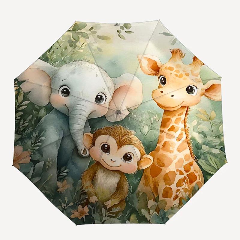 

1PC Elephant Giraffe Monkey Umbrella-8-Rib Reinforced Portable Folding Travel Suitable for All Seasons Outdoor Daily , Fun Design-Z0449