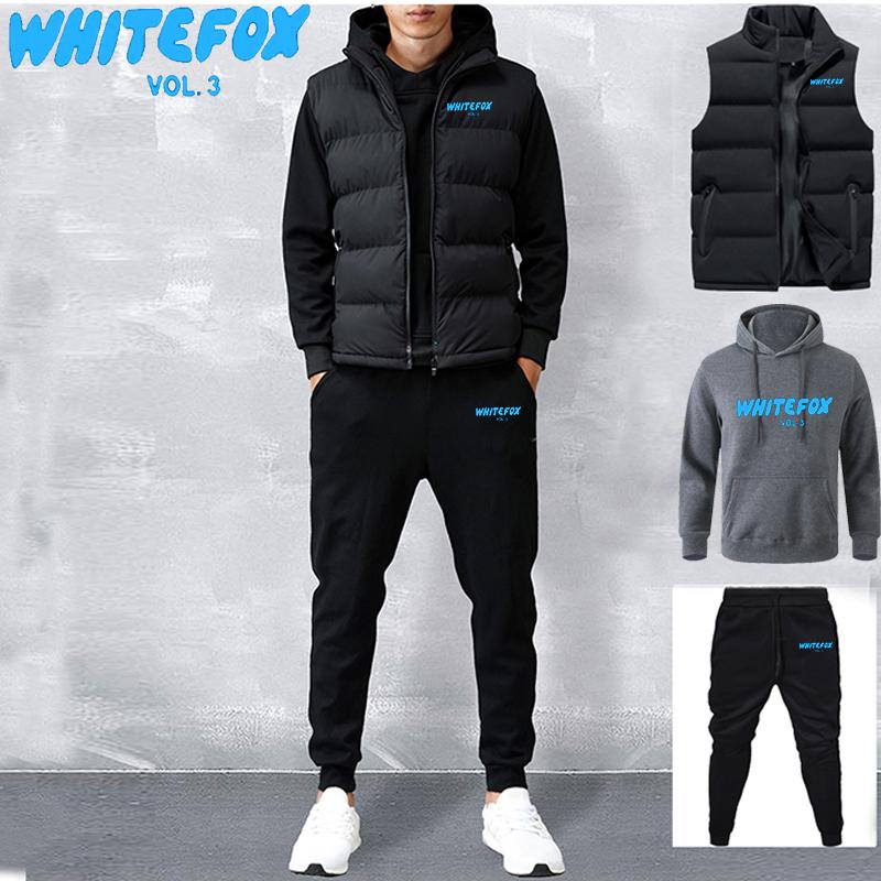 Men's Tracksuit Jackets Vest+Hooded Pullover+Sweatpants Suit Casual Jogger Sportswear 3 Piece Male Fleece Streetwear Sets