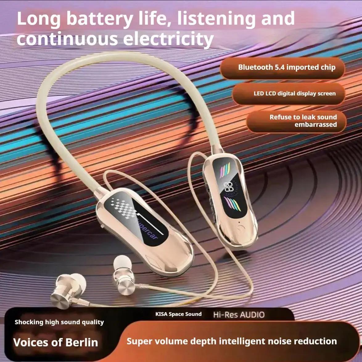 

Беспроводные Bluetooth-наушники-вкладыши с магнитным креплением на шею, стереозвуком, светодиодным дисплеем, в форме спортивного автомобиля, спортивные игровые наушники бежевый