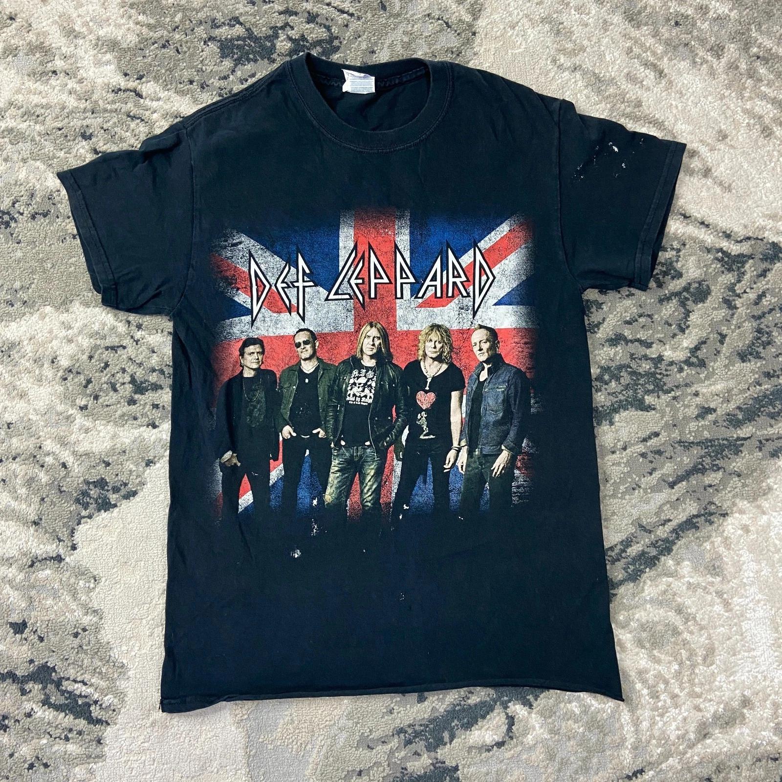 Y2K Def Leppard Band Tour T Shirt Mens S Black Graphic 2015 Union Jack Flag M