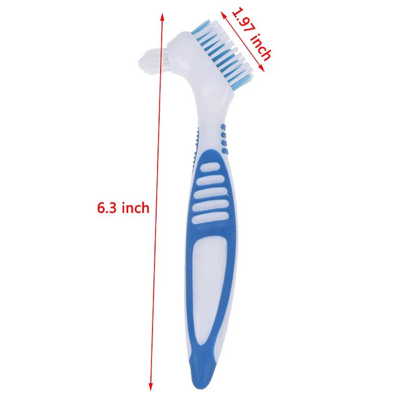 Multi-layered Bristles Denture Cleaning False Teeth Brush Oral Care Non-slip Ergonomic Rubber Handle Dual Heads Antibacterial