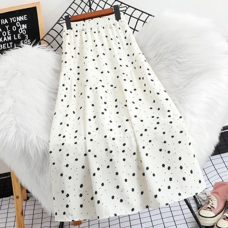 Women's Summer Floral Polka Dot Midi Skirt – Petite A-Line Big Swing Skirt