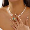 Women's Bohemian Necklace, Colorful Stone Starfish Necklace, Irregular Imitation Pearl Beaded Collarbone Chain