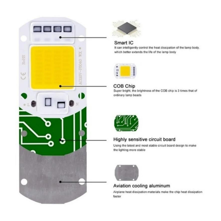LED COB Chip 20W 30W 50W 220V IP65 Smart IC No Need Driver DIY Flood Light Led Bulb Spotlight Outdoor Chip Brightest Lamp Bead