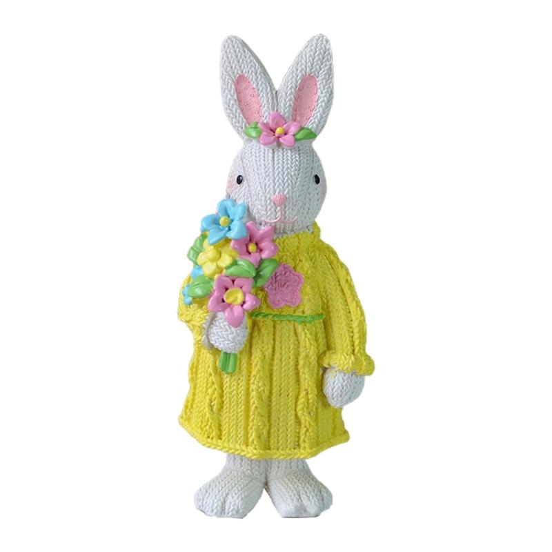 

Фігурка Великоднього Зайчика Статуетка Зайця з Смоли Плетений Декоративний Аксесуар для Прикраси Будинку Саду Двору жовтий