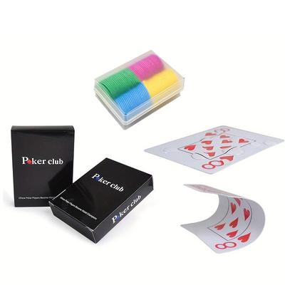 Playing Cards Set 1 Deck and 50 Round Table Game Pieces PVC Material 0 32mm Thick Wide Cards Large Letters Poker Party