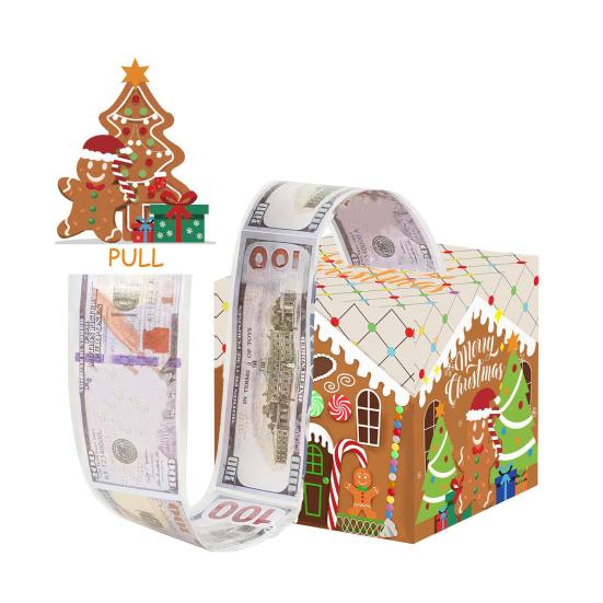 Christmas Money Box Pull-out Cash Gift Box DIY Holiday Money Gift Box with Transparent Bags Christmas Money Holder Pull Box for Kids Adults
