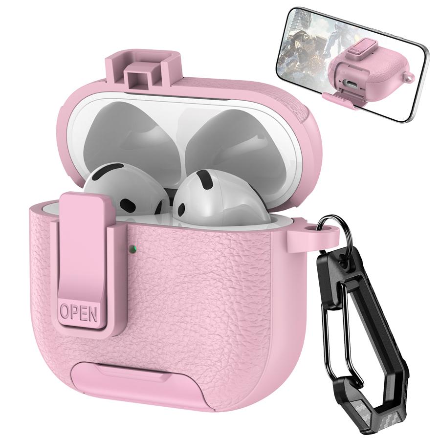 

For Airpods 4 Case Shockproof Cover Security Lock Protective Cover For Airpods Pro 2 Generation AirPods4 Leather Bracket Case For Airpods Pro 2 розовый