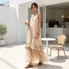 Summer Sleeveless Maxi Dress for Women, Deep V Neck Mesh Patchwork Long Dress, A-line Ruffle Flowy Beach Sundress