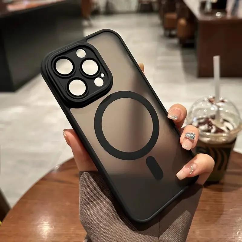 For Magsafe Matte Clear Magnetic Case For iPhone 15 14 Plus 13 12 11 Pro Max Lens Protection Wireless Charging Shockproof Cover