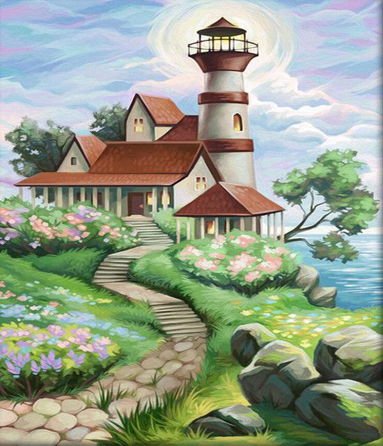 RUOPOTY Paint By Numbers Tower Landscape Wall Art Unique Gift Acrylic Home Decor Hand Painted Coloring Seaside For Living Room