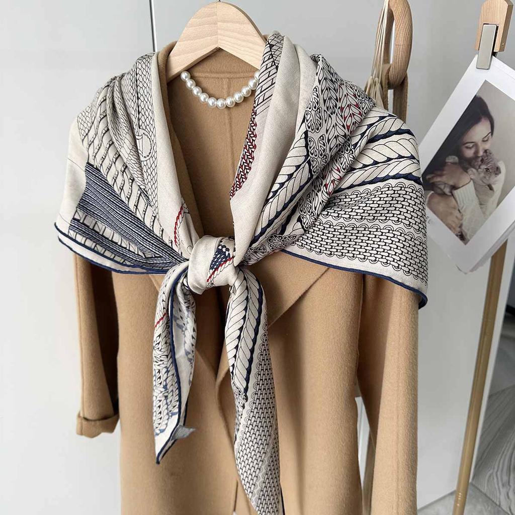 130*130cm 30% Seide +70% Wolle Schal Retro Vintage Luxuriös Weich Stola Groß Warm Winter Wickeltuch für Damen