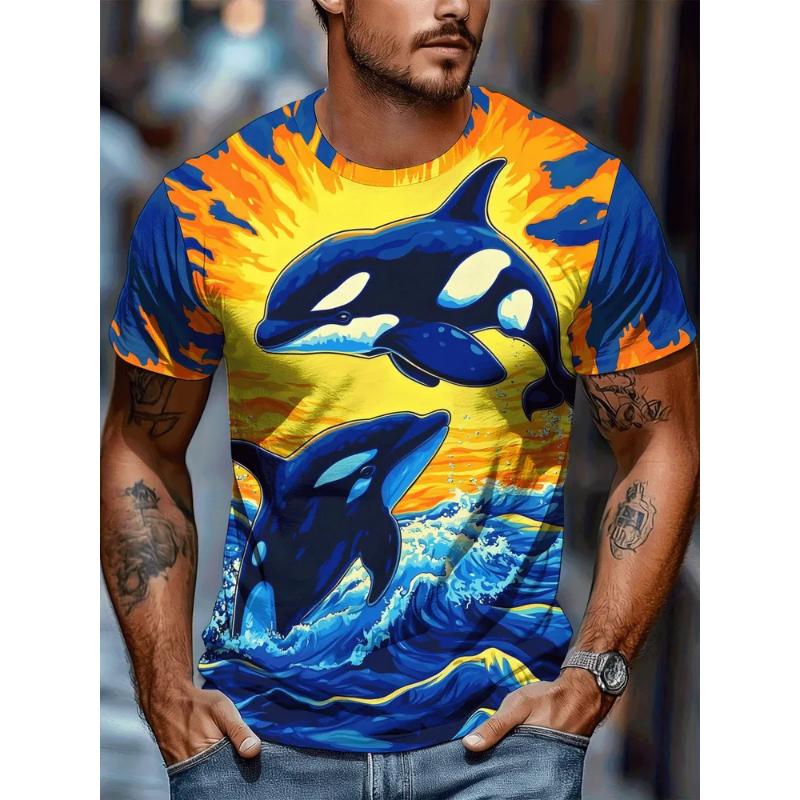 Fashion Men's Crew Neck Short Sleeve T-Shirt 3D Color Printing Summer Crew Neck T-Shirt