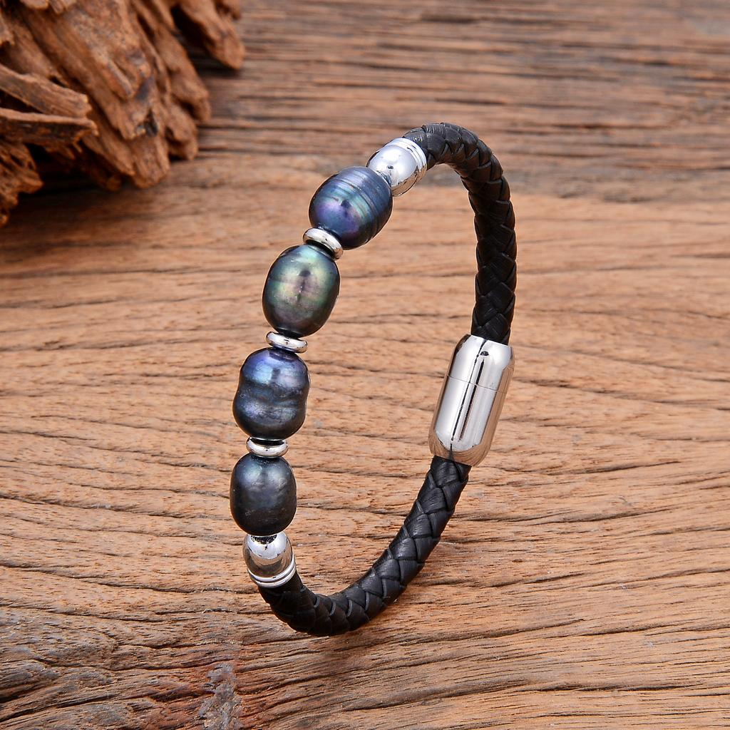 Genuine natural freshwater pearl bracelet, women's charm leather bracelet, baroque wedding jewelry