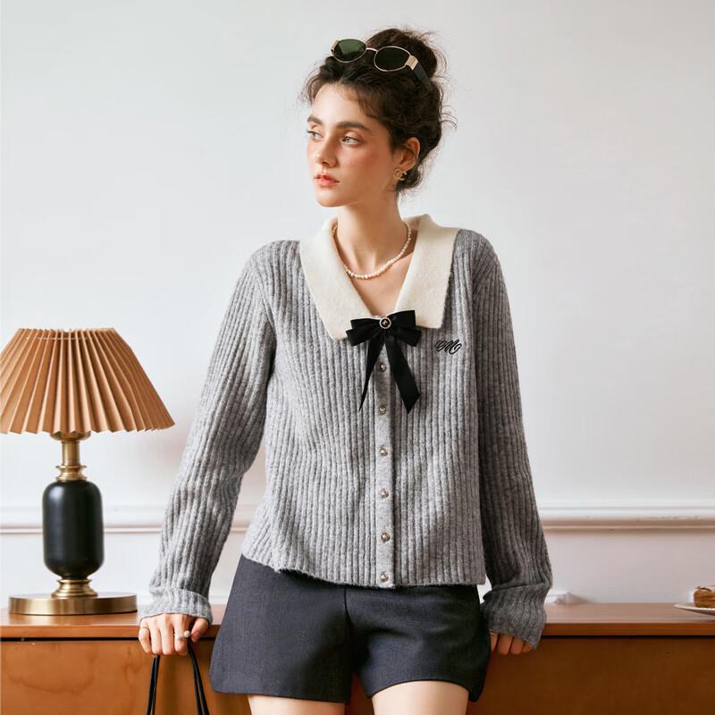 Olrain Women's Lapel Bow Pullover Sweater