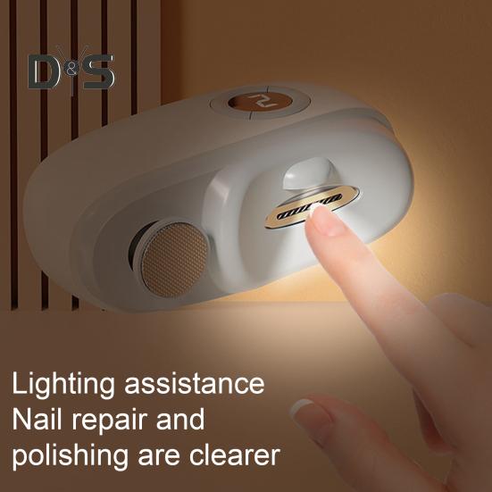 Elektrisk nagelklippare polerare med LED-lampa 3-hastigheter uppladdningsbar 2-i-1 automatisk nagelfil baby barn vuxna seniorer manikyr trimmer