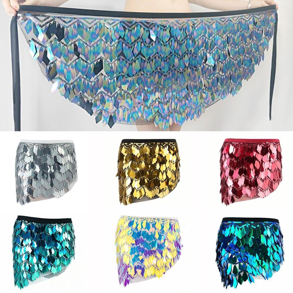 Holographic Sequin Sequin Mini Skirt Lace-Up Design Performance Costume Skirt  Dance Performance