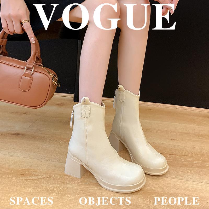 Martin Boots Women's Autumn and Winter New Retro Western Cowboy Boots Thick-soled British Thick High-heeled Short Boots