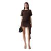 Womens Loose Fit Short Sleeve Wrap Skirt Dress Pure Color High Waist Bodycon Midi Vacation Casual Wear
