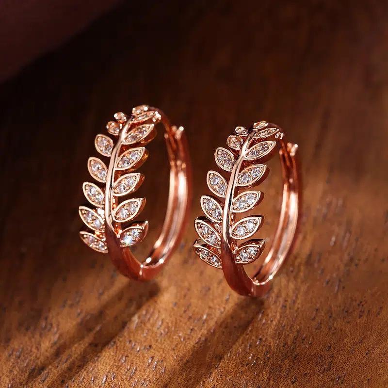 Cao Shi Exquisite Olive Branch Zircon Leaf Earrings