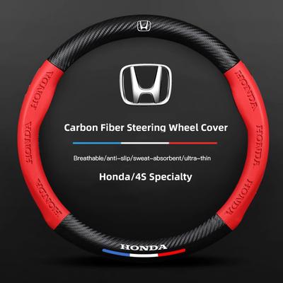 38cm Car Carbon Fiber Steering Wheel Cover For Civic FIT CRV Accord Jazz HRV Car Interior Non-slip Steering Wheel Cover