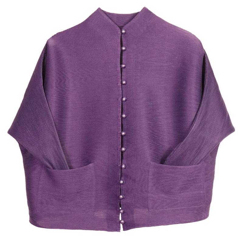 Miyake Frühjahr 2025 Damen Uni-Farbe Cardigan Knopfleiste Langarm Top