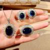 Light Luxury Pigeon Blood Ruby Set Exaggerated Pigeon Egg Zircon Necklace Pendant Colored Treasure Earrings Royal Blue Ring Woman