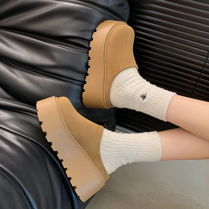 Thick-soled Bag Head Half Slippers Women's Outer Wear Half a Bag of Boken Shoes 2025 New Autumn and Winter Velvet Casual Women's Shoes Half Drag