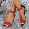 Color Matching Sandals Women's Summer New Thick Heel Open-toe One-word Buckle Strap High-heeled Sandals Women