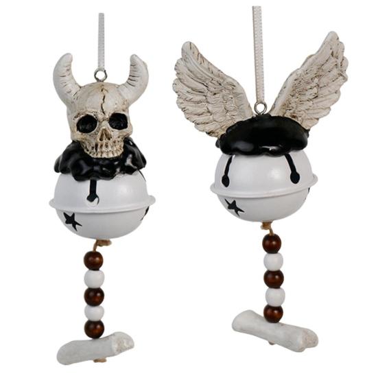 Halloween Skull Bell Ornament Resin Skull/Wing Wind Chime Hanging Decoration for Indoor Outdoor Halloween Decor Car Accessories