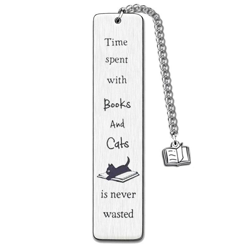 Stainless Steel Bookmark Cute Cat Bookmark Metal Personalized Inspirational Bookmark For Book Lovers Keychain for Backpack Bag