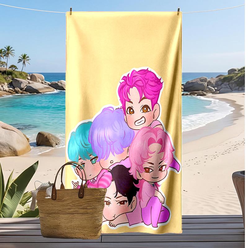 Asciugamano da Spiaggia Stampato Kpop Demon Hunters, Asciugamano Grande Assorbente ad Asciugatura Rapida per Estate e Attività all'Aperto in Acqua