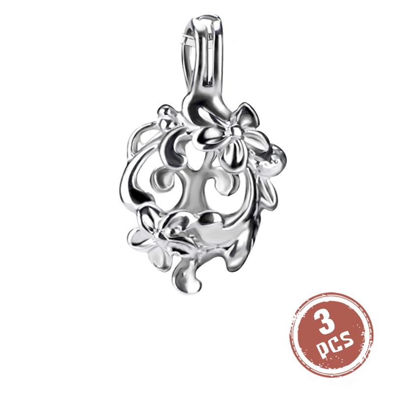 

CLUCI 3pcs Flower 925 Sterling Silver Pearl Cage Charms Pendant 925 Sterling Silver Fine Jewelry Women Pearl Locket SC017SB серебряный