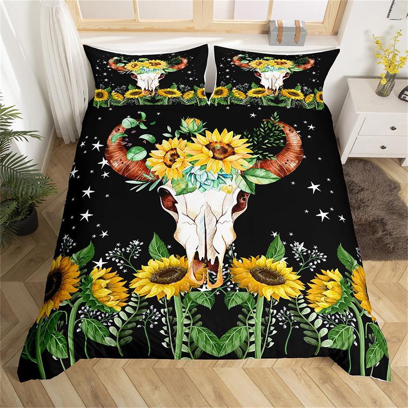 Farm Animal Duvet Cover Set Single King Queen Bohemian Mandala Bedding Set Microfiber Deer Bull Head Cow Skull Comforter Cover