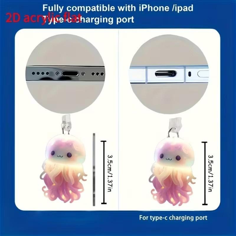 Type C USB Port Dust Plug with 2D Acrylic Pendant Charm Mobile Dust Plug Charm Phone Accessories for Phone Decorations