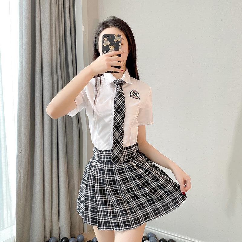 Seductive Schoolgirl Plaid Lingerie Set - Two-Piece Japanese Korean Role Play Outfit