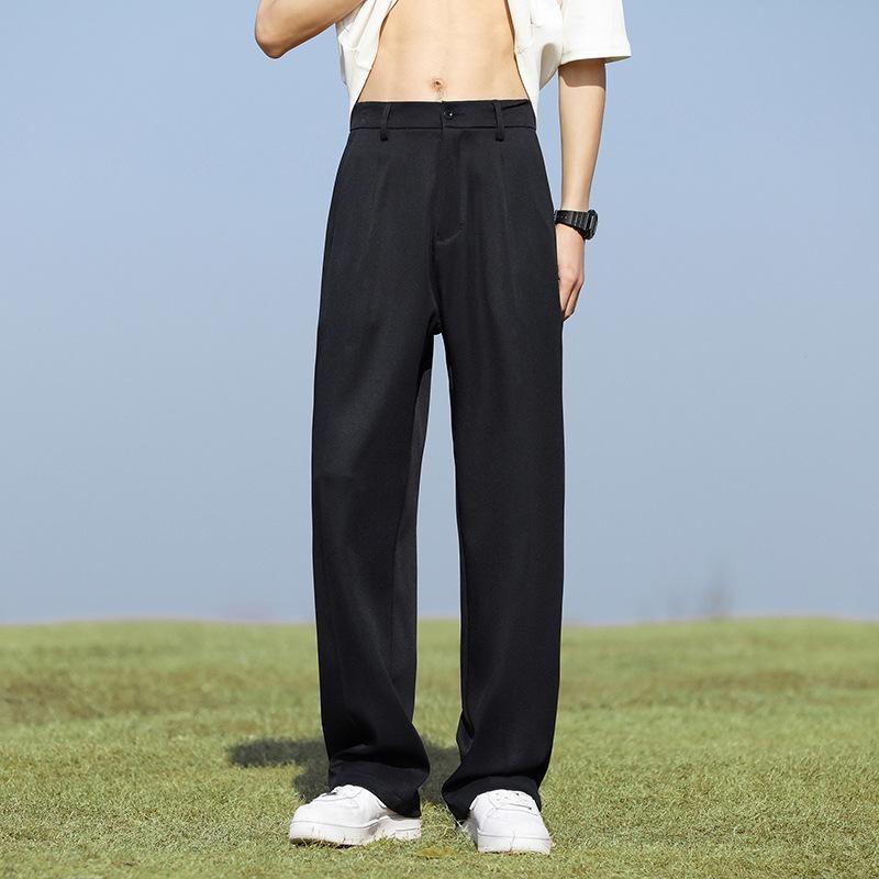

Summer Korean Men s Pants Light Thin Polyester Elastic Waist Semi-Wide Loose Slacks Drape Suit Pants Male Casual Trousers L