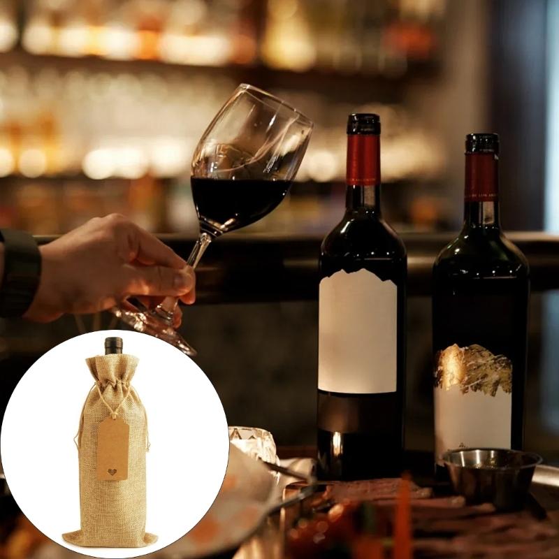 Pack of 10 Hemps Protective Cover for Drink Elegant Wine Bottle Bags Champagne Pouches with Drawstring