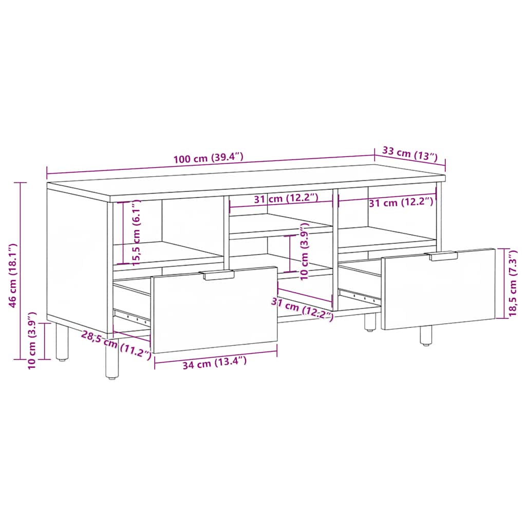 TV Stand In Black 100 X 33 X 46 Cm Engineered Wood