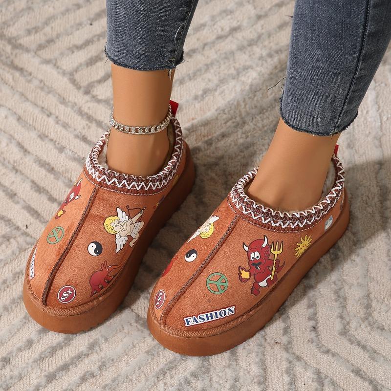 Bohemian Lace Print Decorative Women's Snow Boots Ethnic Style Autumn and Winter Thick-soled Short Tube Warm and Comfortable Cotton Shoes