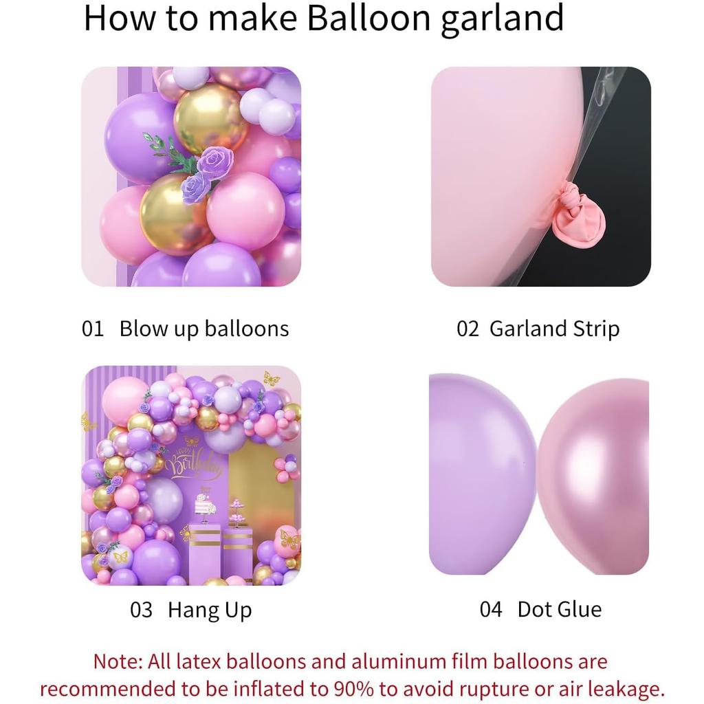 119PCS Purple and Pink Latex Balloon Set Suitable for Birthday Parties, Weddings, Valentine's Day Party Decoration