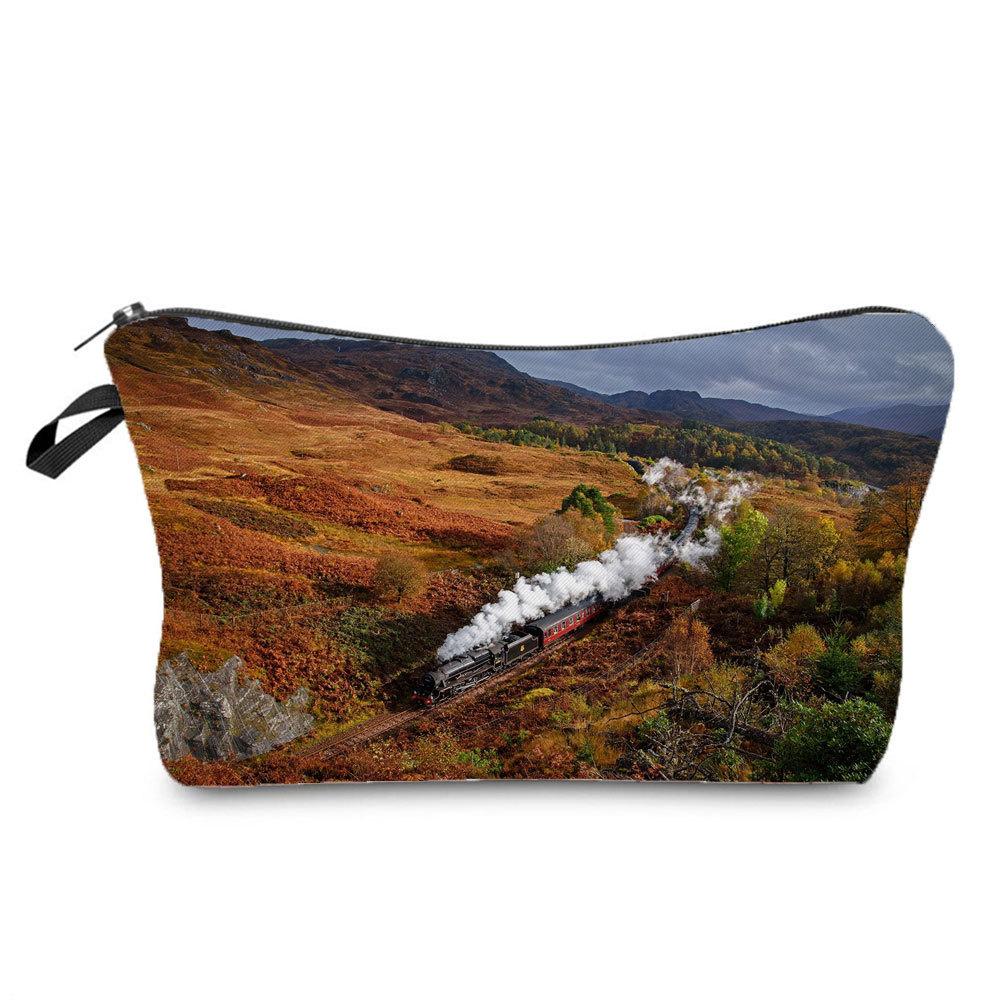 Women Railway Print Cosmetic Bag Toiletries Organize Travel Storage Case 6782