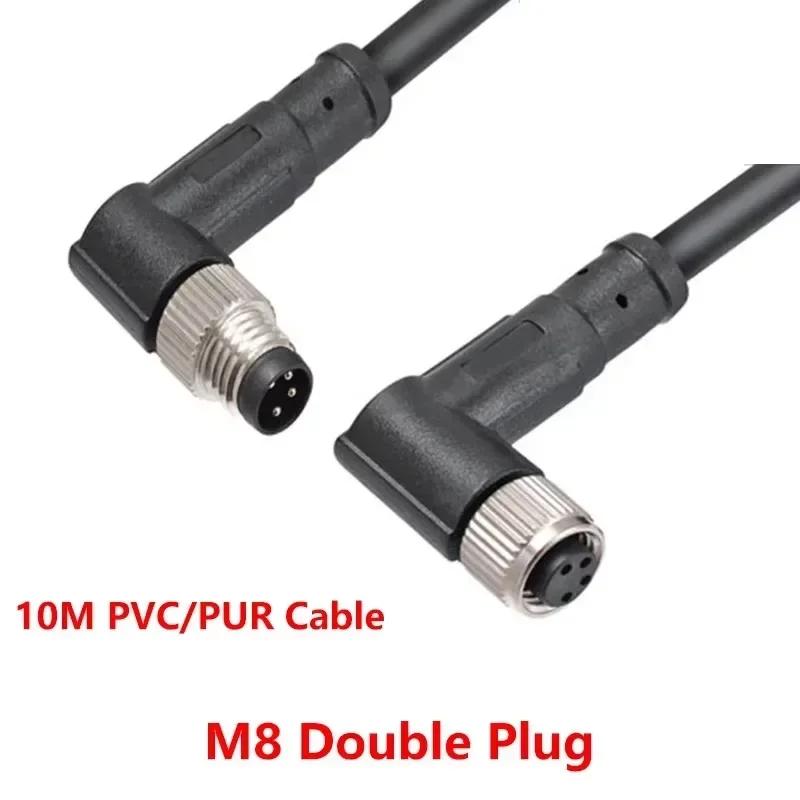 M8 10M PUR/PVC Unshield Cable 3Pin 4 5 6Pin 8Pin Waterproof Aviation Connector Male To Female Straight To Curved Power Adapter
