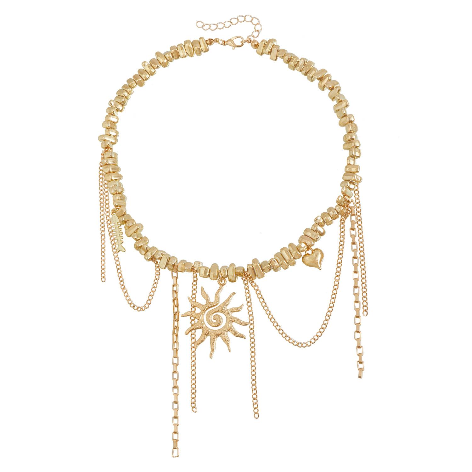 

Metal CCB beaded sunflower necklace, creative fringed love element necklace золотой