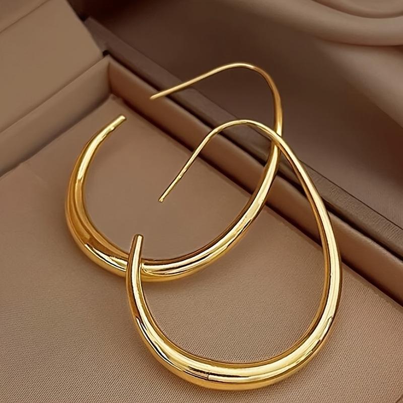 Simple Temperament U-shaped Oval Copper Earrings Women's Personality Retro High-end Earrings