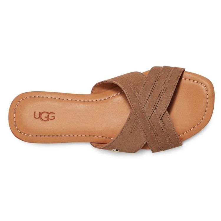UGG Kenleigh Slide Two-Layer Cowhide Lightweight Comfortable Fashion Slippers Women Slippers Chestnut 1142710-CHE